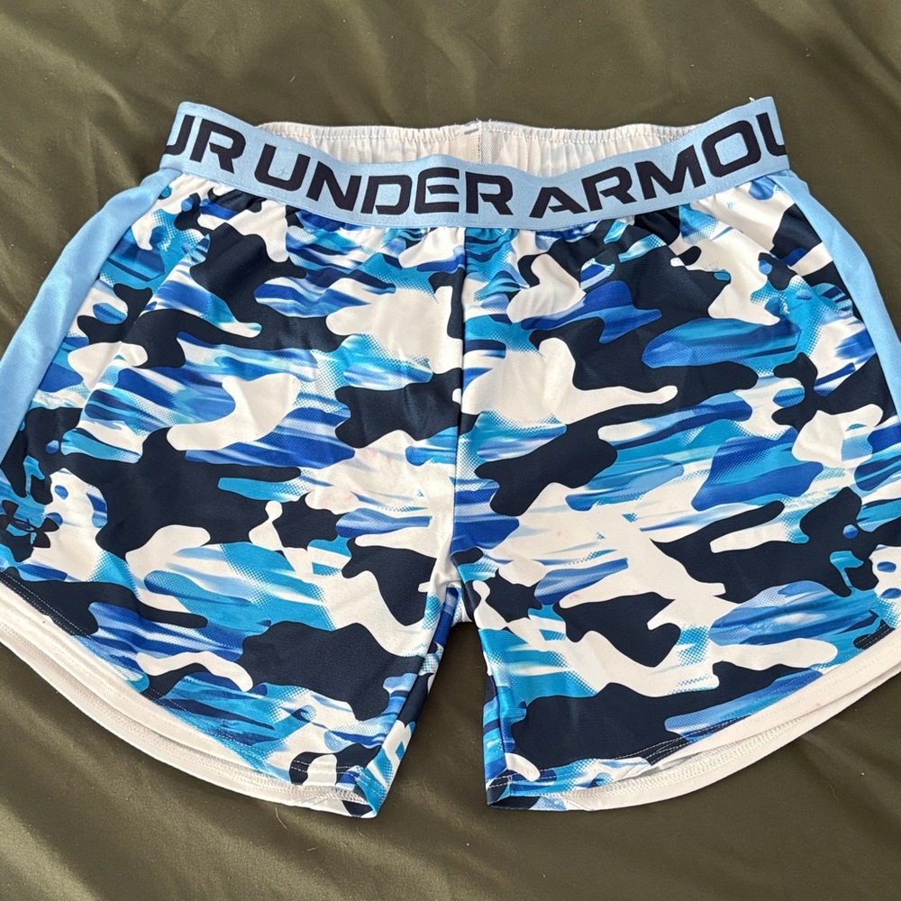 Under Armour Blue and White Camo Athletic Shorts